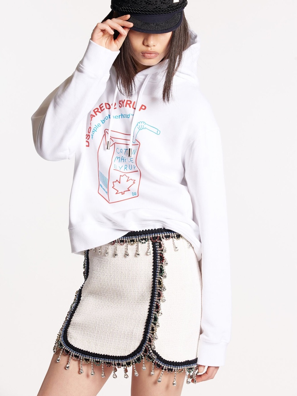 Dsquared2 New 24 Chic Bouclé Crystal Embellished Mini Skirt Size 36 $1,615.00